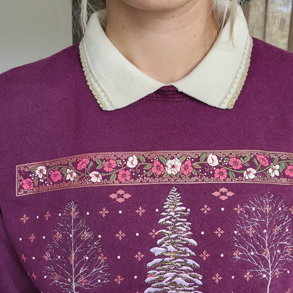 Morning Sun Vintage Collared Winter Crew Neck Sweater Size Medium - Picture 4 of 6